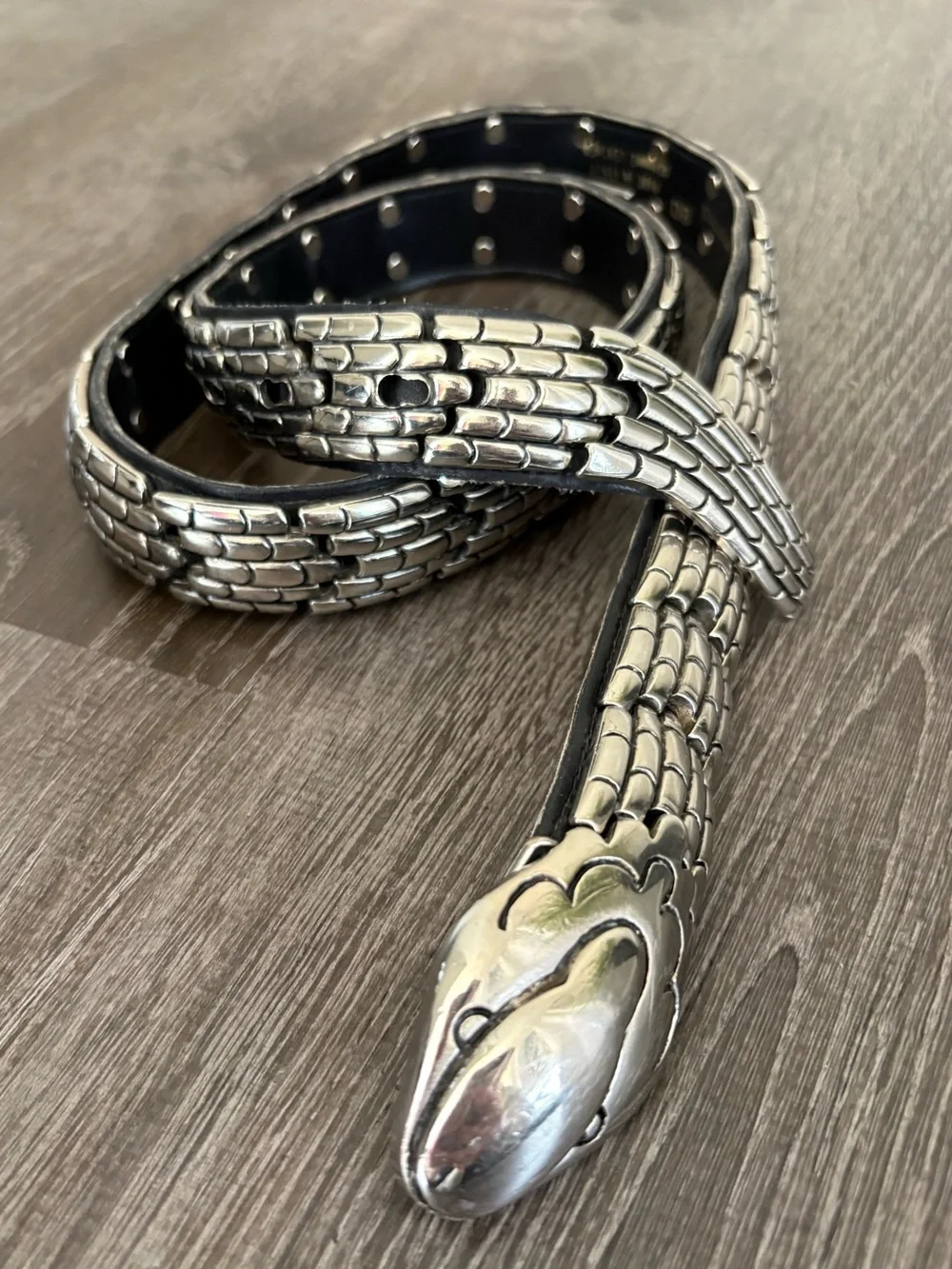 Vintage Bijoux Medici J Blumenthal Silver Snake Italian Leather Belt